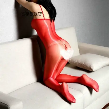 3D性感透明女士极光连体袜火辣诱惑油亮丝滑吊带连身袜女开档丝袜商品大图