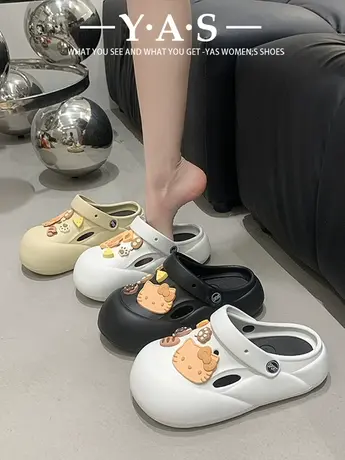 洞洞鞋女款2024新款夏季可爱卡通白色包头拖鞋女孩软底防滑沙滩鞋商品大图