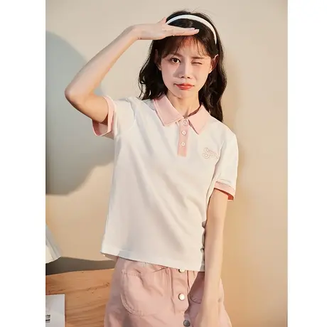 唐狮短袖polo女夏季白色t恤撞色减龄好看内搭POLO衫打底上衣ins商品大图
