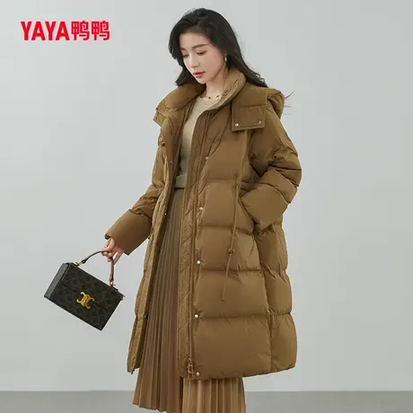 鸭鸭羽绒服女2023年新款长款双层连帽时尚韩版保暖外套W图片