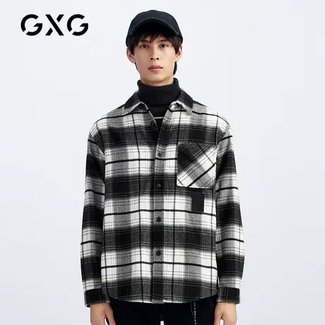 【新款】GXG男装 秋季黑色休闲格纹长袖衬衫外套男衬衣GHC103001J图片