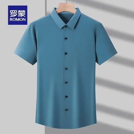罗蒙男士冰丝短袖衬衫夏季薄款中年爸爸商务休闲免烫衬衣工装外套商品大图