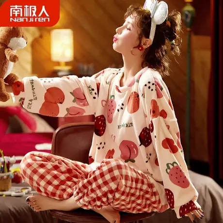 珊瑚绒睡衣女款冬季新款秋冬款加绒加厚法兰绒女士机灵家居服冬天商品大图