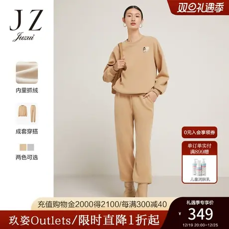 JZ玖姿加绒圆领宽松卫衣女装2022冬季新款企鹅时尚设计感休闲上衣商品大图