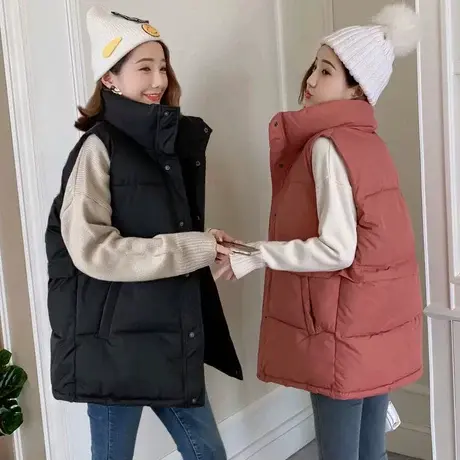 羽绒棉马甲女秋冬2023新款中长棉服bf风韩版宽松百搭港味工装外套商品大图