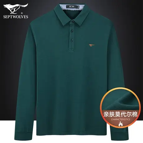 七匹狼狼族生活长袖T恤男2023秋冬季Polo衫丝滑翻领莫代尔体恤衫商品大图