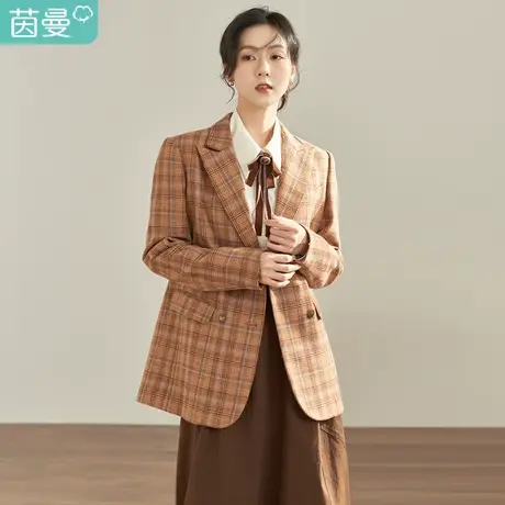 【商场同款】茵曼2023春女装新款复古枪驳领撞色宽松长袖西装外套图片