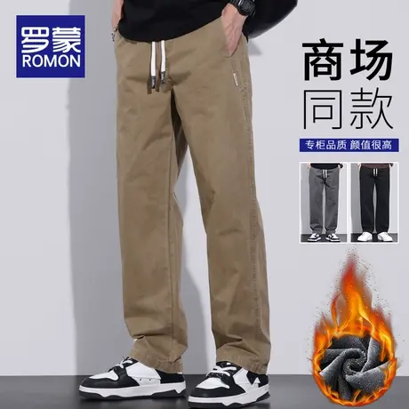 罗蒙加绒休闲裤男士宽松直筒秋冬季2023新款纯棉工装阔腿长裤子男商品大图