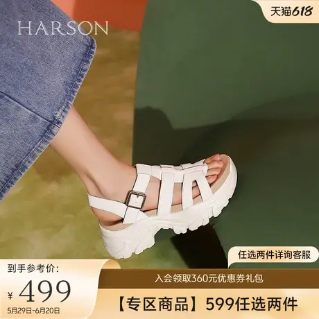 哈森罗马凉鞋女夏季新款复古编织厚底休闲猪笼鞋HM241601图片