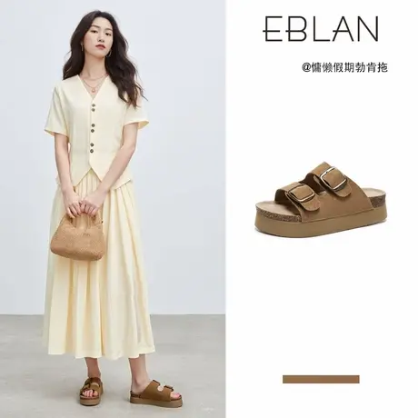 EBLAN/伊伴厚底一字拖鞋女外穿2025年夏季新款女士凉拖吐司勃肯鞋商品大图