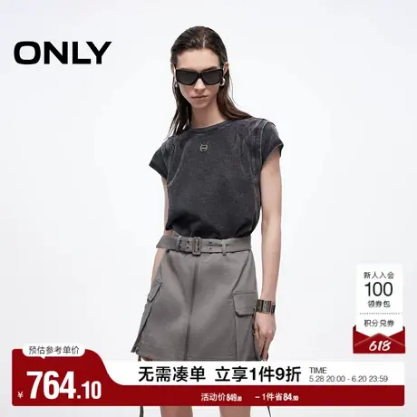 ONLY2025夏季新款肩部立体剪裁拼接圆领假两件T恤裙短裙连衣裙女图片