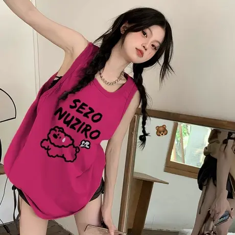 纯棉吊带坎肩背心无袖t恤女夏设计感小众外穿宽松篮球服挂脖上衣图片