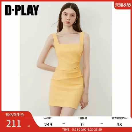 DPLAY2025年夏季新款黄色连衣裙女多巴胺收腰短款吊带裙子短裙图片