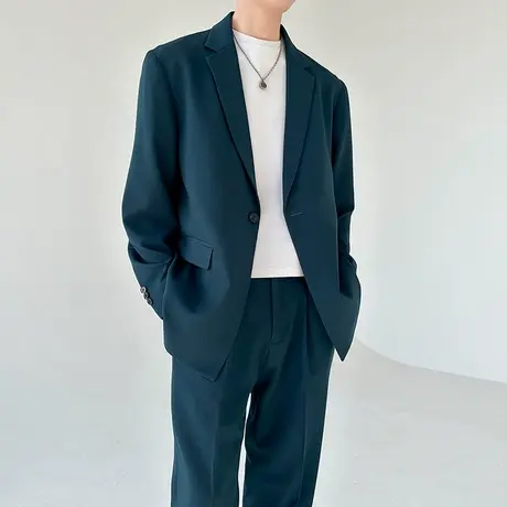 男士冰丝西服春夏季2025休闲松驰感宽松外套潮流痞帅垂感西装一套图片