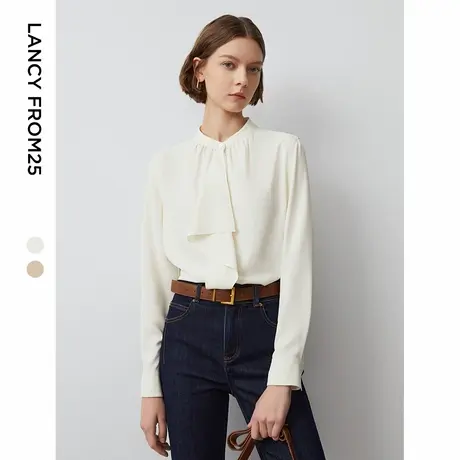 【朗姿Basic衣橱】设计感荷叶边上衣女2024秋新款长袖法式女衬衫图片
