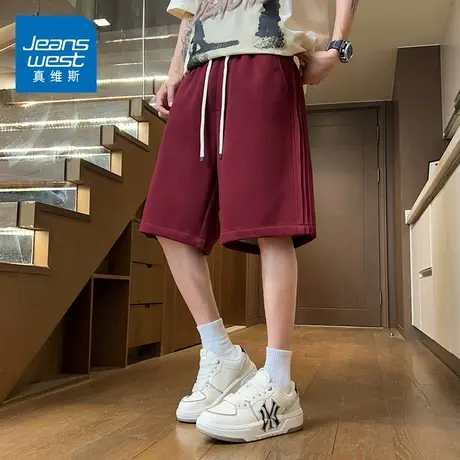 KZH真维斯美式潮流休闲短裤男夏季新款宽松百搭抽绳条纹五分中裤图片