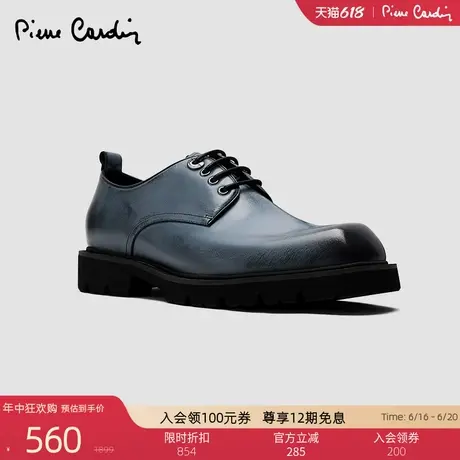 Pierre Cardin/皮尔卡丹男鞋轻质鞋底擦色方头德比鞋真皮皮鞋商品大图