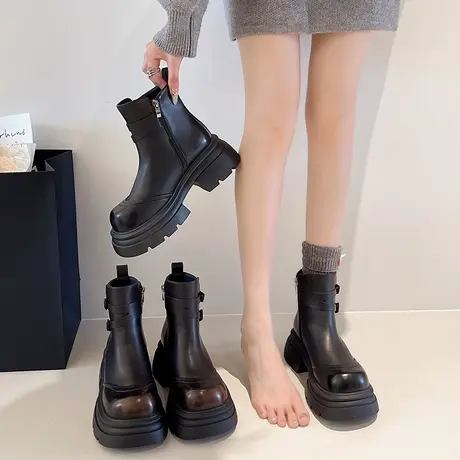 法式厚底马丁靴女2025年新款秋季气质通勤英伦风短靴百搭时尚靴子商品大图