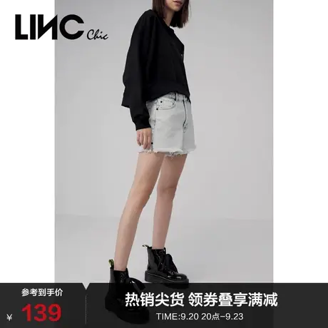 LINCCHIC金羽杰裤子女工装休闲宽松砂洗纯棉牛仔短裤女2012101商品大图