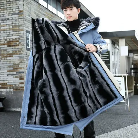 派克服男秋冬季加绒加厚男士夹克韩版潮流中长款风衣休闲冬装外套商品大图