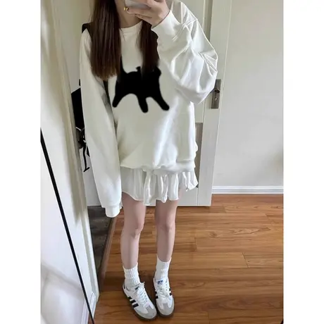 ins超火圆领无帽卫衣女秋季宽松韩版百搭休闲时尚薄款上衣外套潮商品大图