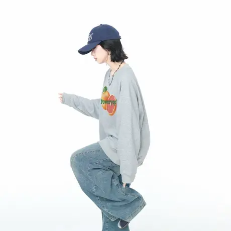 YEP插肩袖水果印花卫衣女2025春秋新款美式潮牌宽松情侣款上衣商品大图