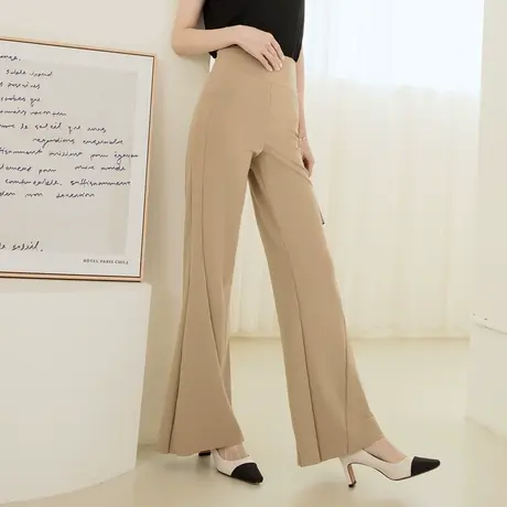 桔熊秋季立体剪裁弹力微喇裤修身高腰长裤子女胖妹妹大码BA7292商品大图