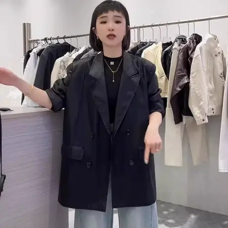 高级感气质西装皮衣女早秋季新款洋气韩版宽松百搭炸街上衣女ins商品大图