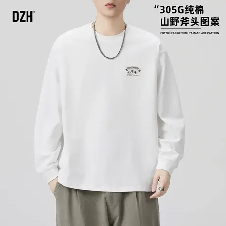 男士白色纯棉印花长袖t恤男款2025新款宽松上衣秋季圆领卫衣潮牌商品大图