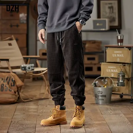 男士束脚休闲裤男肌理感裤子男款秋季2023新款高级感美式复古男裤商品大图