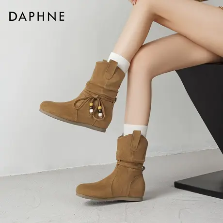 达芙妮勃肯短靴女2025秋冬新款复古流苏堆堆靴美拉德平底西部靴子图片
