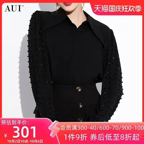 AUI黑色御姐气质POLO领衬衫女冬2023新款设计感小众高端长袖衬衣图片
