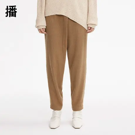 播冬季新款休闲简约百搭宽松个性斜切门襟裤子女BDP4KD0616图片