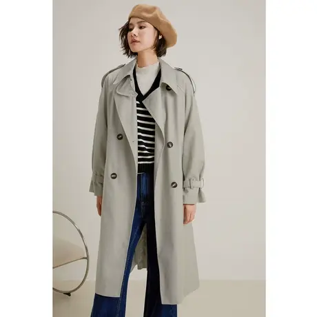 弥古翻领风衣女款2023新款中长款气质外套高级感小个子英伦风大衣商品大图