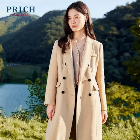 PRICH毛呢大衣秋冬新款中长款时尚西装领风衣式双面呢外套女商品大图