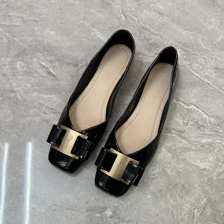 方头单鞋女2022年秋冬新款黑色鞋子小香风大码浅口软底四季瓢鞋秋商品大图