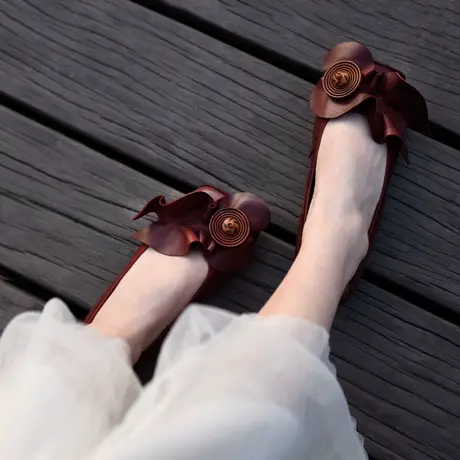 Artmu阿木原创2023春新款复古森女木耳边浅口单鞋软底豆豆鞋平底图片