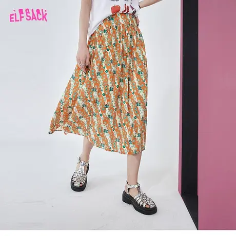 妖精的口袋甜美条纹雪纺碎花半身裙女2023夏季新款气质休闲中长款图片