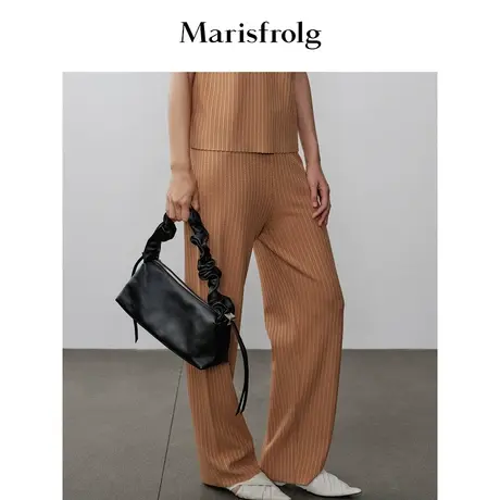 【商场同款】玛丝菲尔冬季新款卡其色肌理感休闲针织直筒裤商品大图