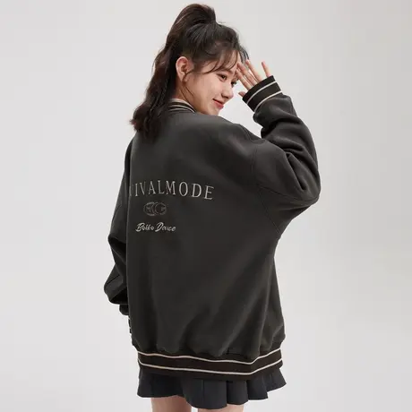 vintage棒球服女秋冬2023新款小个子高级感美式复古加绒加厚外套商品大图