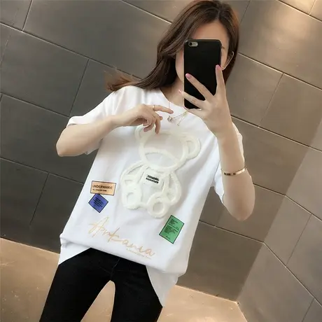 设计感小众短袖t恤女夏季韩版宽松大码女装中长款小个子上衣服潮图片