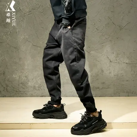 2023秋季新款潮牌黑色牛仔裤男大码日系男士秋冬九分休闲哈伦裤子商品大图