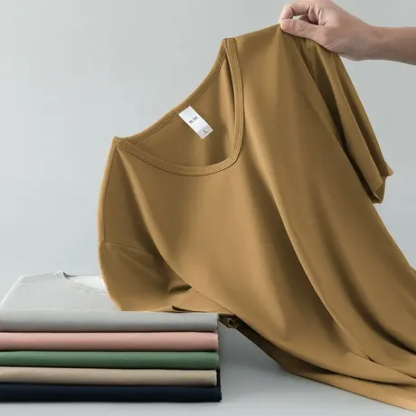 莫代尔男士短袖t恤潮牌夏季冰丝速干凉感半袖V领纯色上衣服体恤衫商品大图