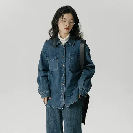omont蛋挞家 复古牛仔衬衫外套女柔软宽松休闲百搭长袖衬衣上衣商品大图