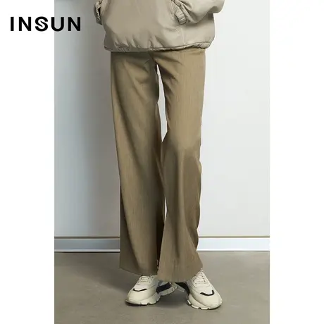 INSUN恩裳秋季冬季轻直筒开叉阔腿裤西裤商品大图