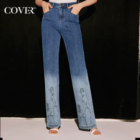 COVER秋季渐变垂感直筒涂鸦牛仔裤商品大图