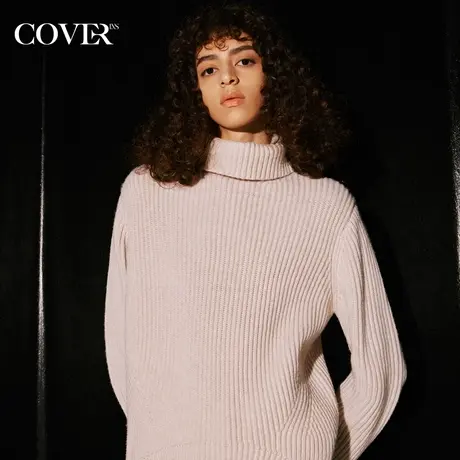 COVER冬季羊毛混纺前短后长高领针织衫图片