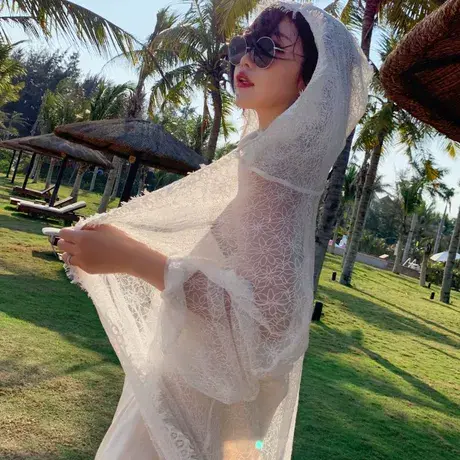 连帽防晒衣秋装女2023年新款薄款外套百搭长款蕾丝防晒衫空调开衫商品大图
