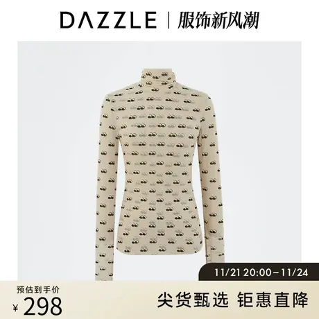 DAZZLE地素奥莱 网纱满底印花高领打底衫上衣女2D4D5346J图片