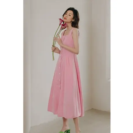 弥古粉色连衣裙高级感三亚度假吊带裙女夏季海边沙滩裙法式背心裙图片